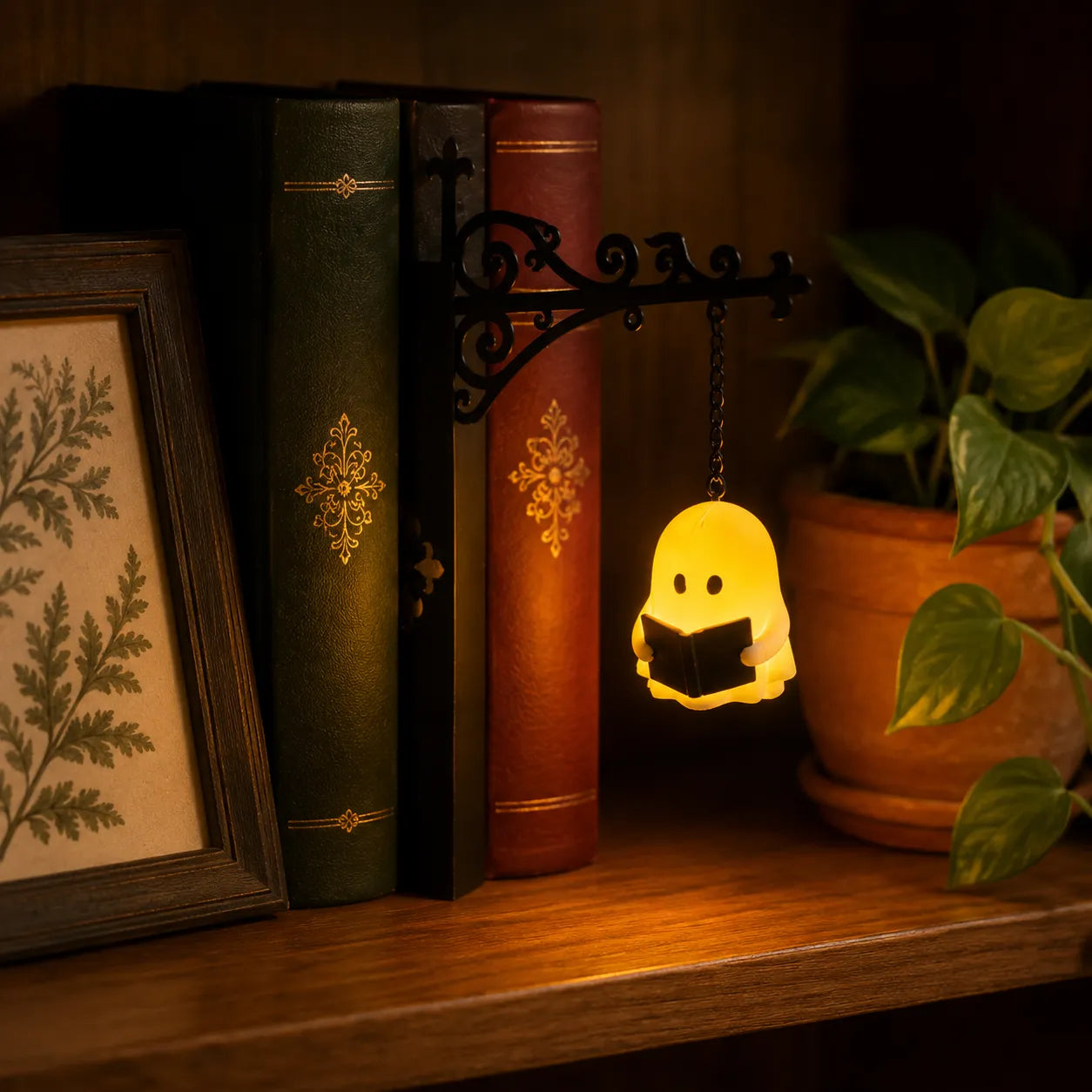 Bücherregal-Laterne mit Geist-Figur und Metallhalter -    Zorenza