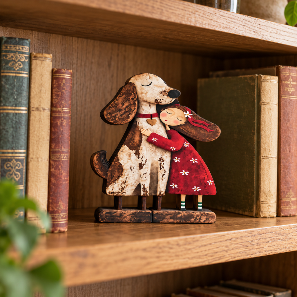 Holzfigur Mädchen mit Haustier – Handgeschnitzt -    Zorenza