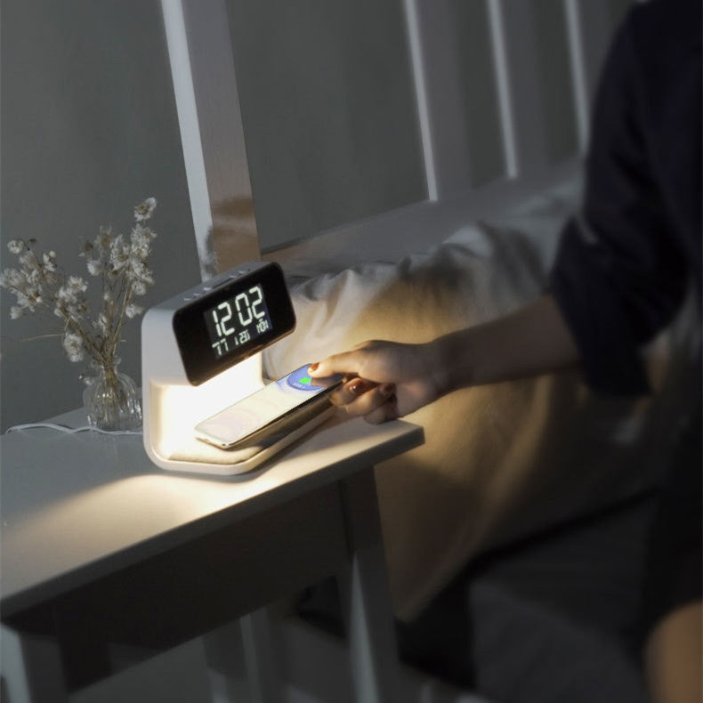 Nachttischlampe mit kabelloser Ladestation und Wecker -    Zorenza