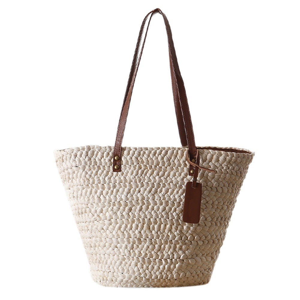 Strandtasche Stroh mit Lederriemen – Natürlicher Boho-Stil -    Zorenza