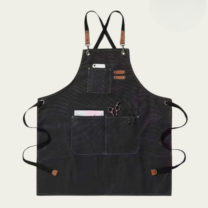 Canvas-Arbeitsschürze mit Kreuzträgern und mehreren Taschen Zorenza