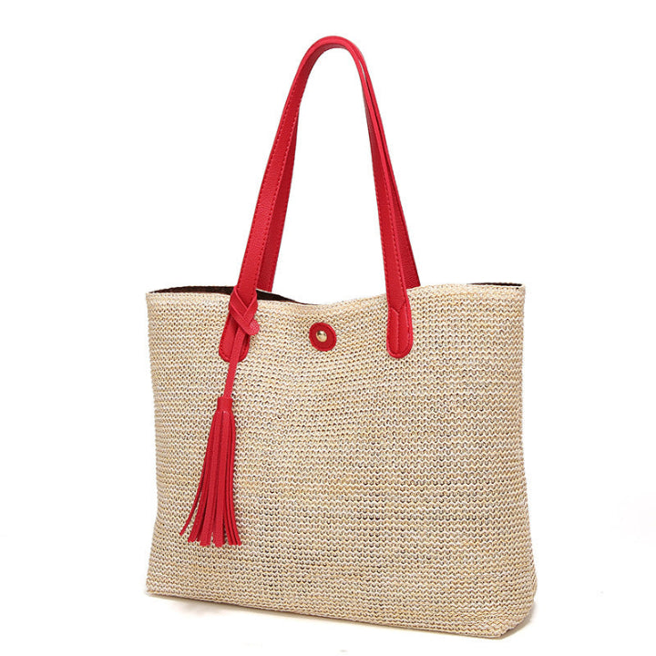 Strandtasche mit Lederhenkel und Quaste -    Zorenza