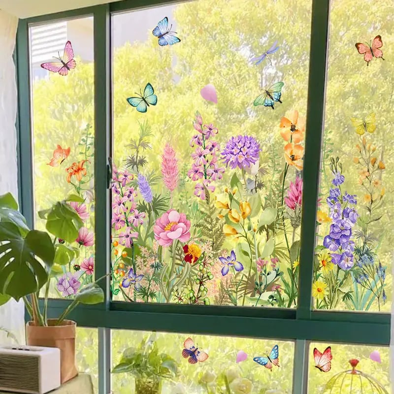 Fensteraufkleber mit Blumen- und Schmetterlingmotiven Zorenza