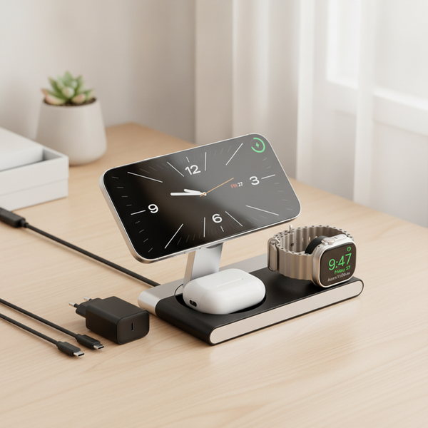 Ladestation 3-in-1 faltbar magnetisch für Smartphone Watch Earbuds — technical_before_after.with_card_image