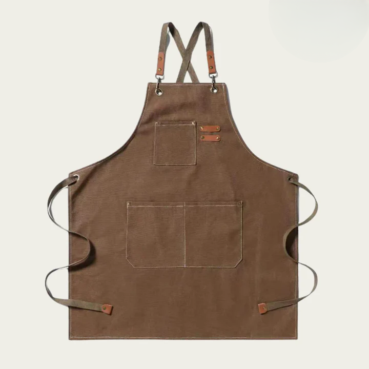 Canvas-Arbeitsschürze mit Kreuzträgern und mehreren Taschen Zorenza