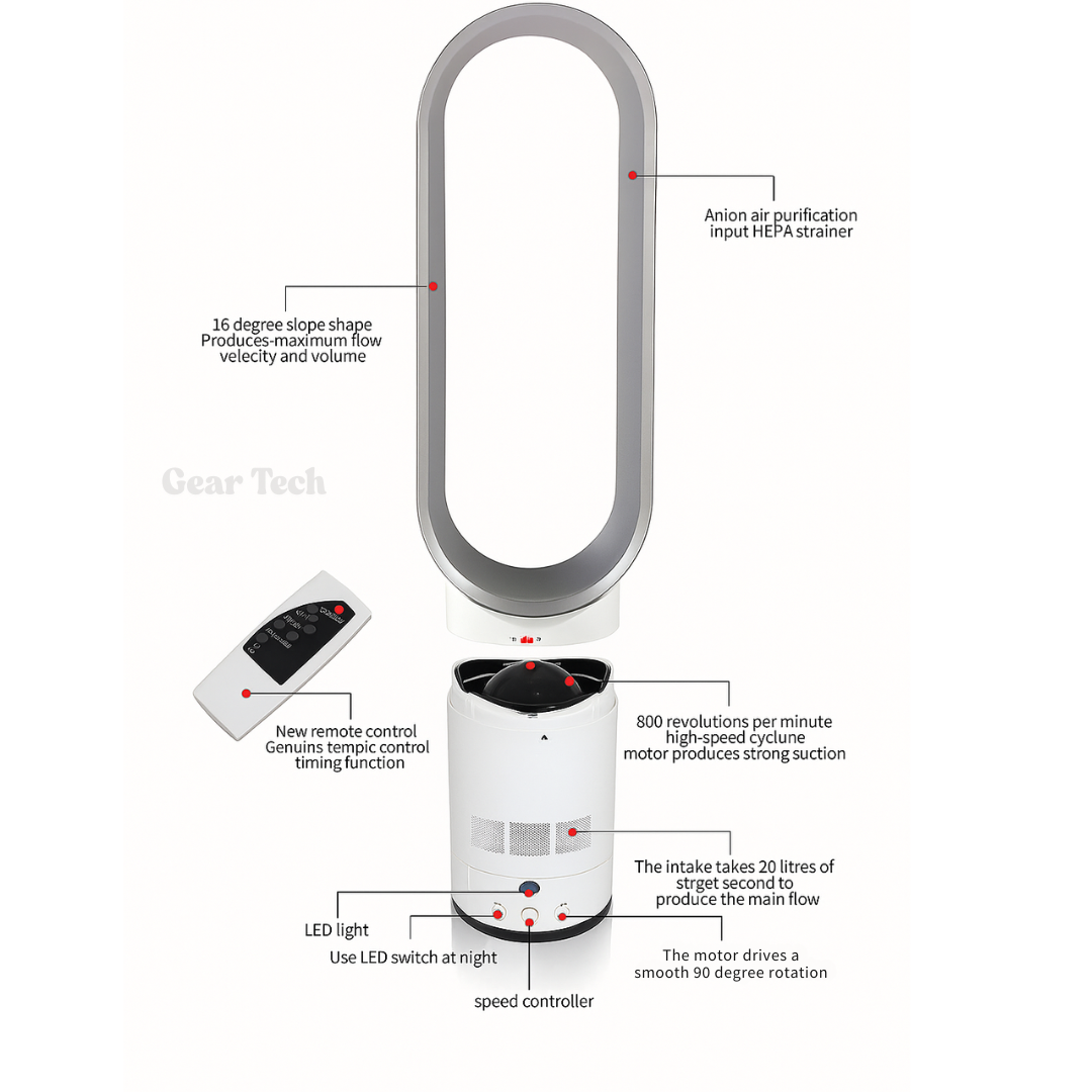 Klingenloser Ventilator mit Fernbedienung, 40 cm -    Zorenza