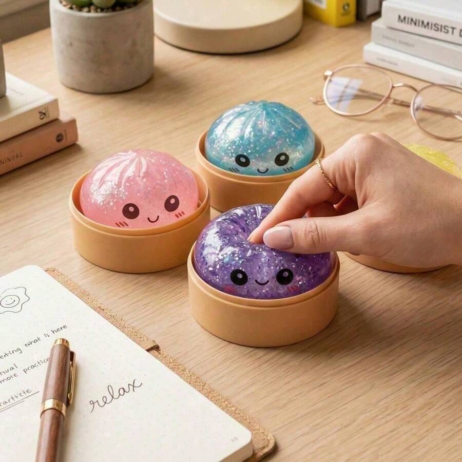 Anti-Stress-Ball Dumpling mit Glitzer — Ultraweich, Kawaii Design, 4 Farben -    Zorenza