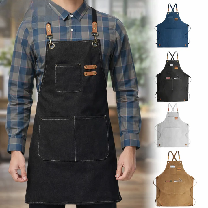 Canvas-Arbeitsschürze mit Kreuzträgern und mehreren Taschen Zorenza