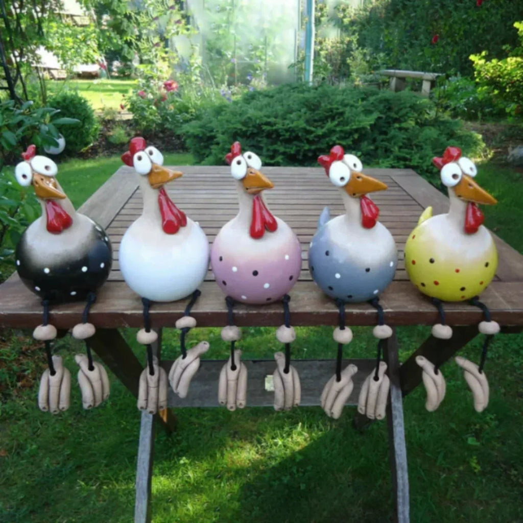 Huhn-Gartenfigur mit Polka Dots – Wetterfeste Gartendeko -    Zorenza