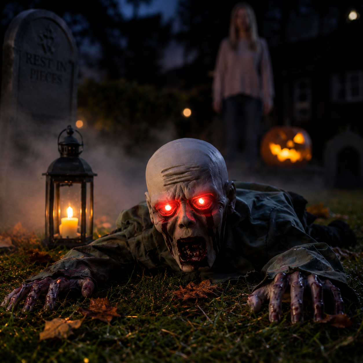 Kriechender Zombie mit Leuchtaugen und Sound – Bewegungssensor -    Zorenza