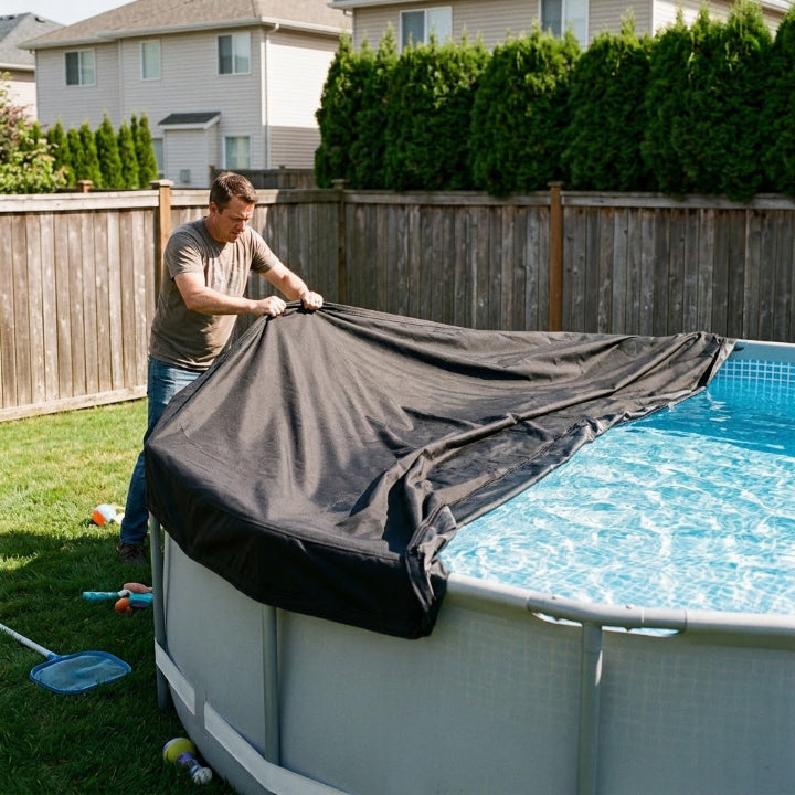 Poolabdeckung Oxford-Gewebe schwarz wetterfest mit Zugkabel -    Zorenza