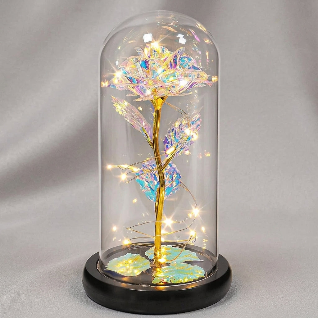 Kunstrose mit LED-Licht in Glaskuppel -    Zorenza