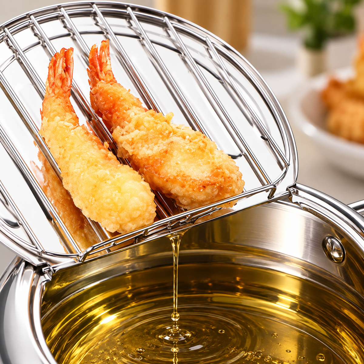 Frittiertopf Edelstahl mit Thermometer und Ölablauf -    Zorenza