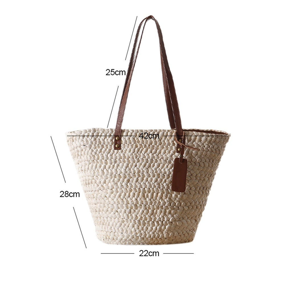 Strandtasche Stroh mit Lederriemen – Natürlicher Boho-Stil -    Zorenza