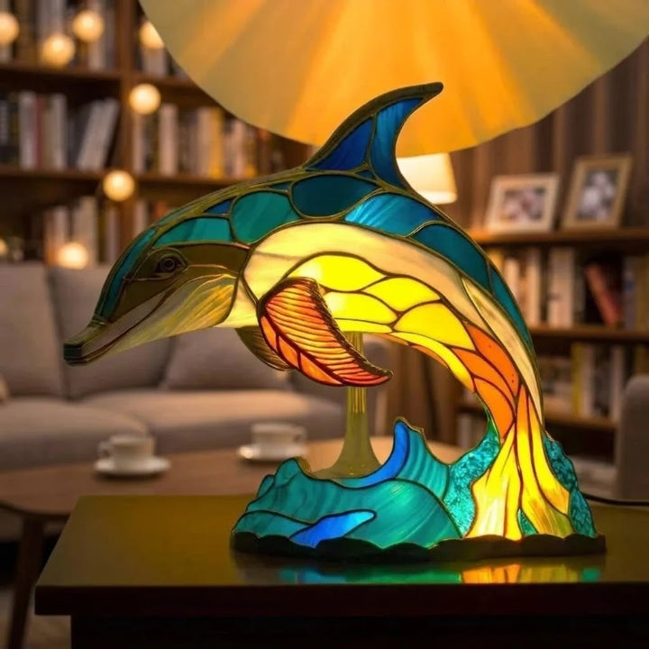 Tierlampe im Tiffany-Stil aus Buntglas, 17 cm, USB-betrieben, 11 Motive -    Zorenza