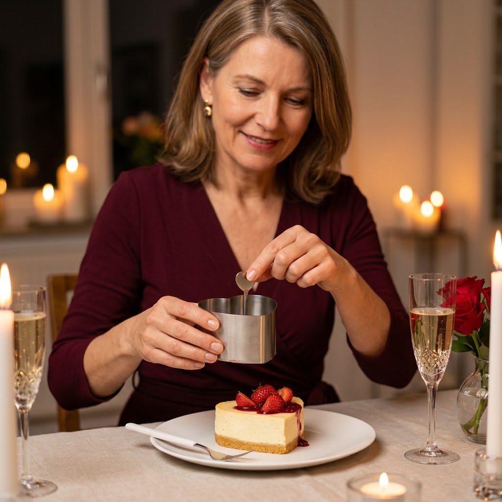Dessertring Edelstahl mit Stempel und Bodenplatte, 3-teilig – Rund oder Herzform, Ø 8 cm -    Zorenza