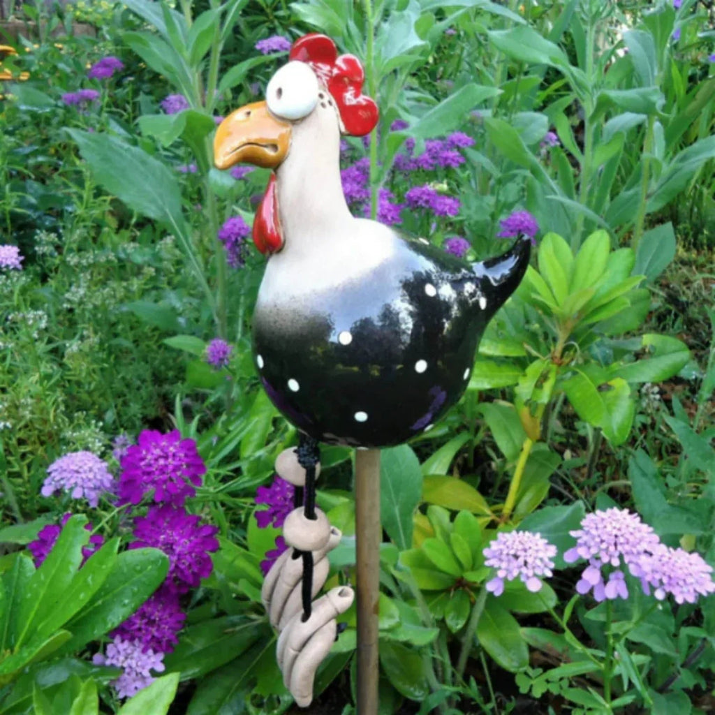 Huhn-Gartenfigur mit Polka Dots – Wetterfeste Gartendeko -    Zorenza