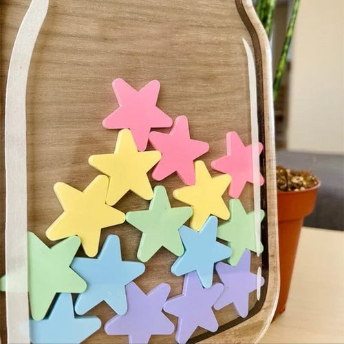 Beloningsglas Holz mit bunten Sternen für Kinder-Motivation -    Zorenza