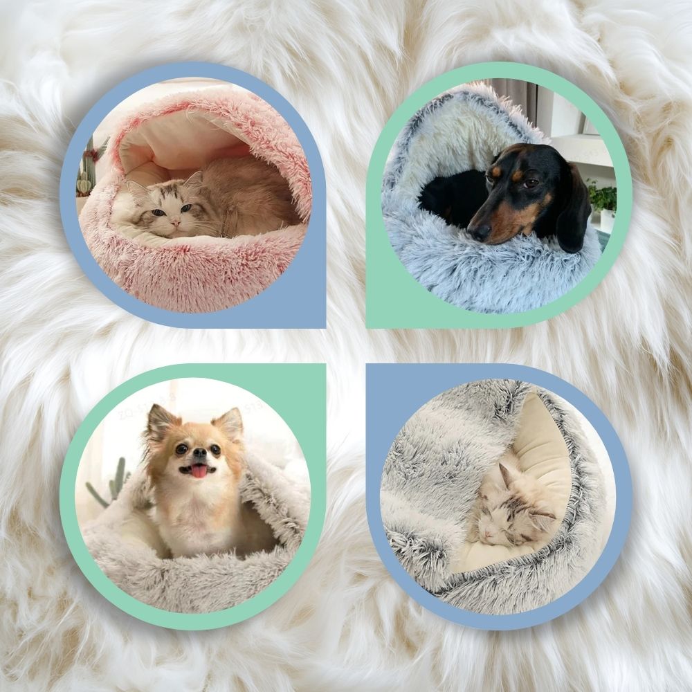 Plüschbett für Hunde und Katzen mit Halbhöhlen-Form -    Zorenza
