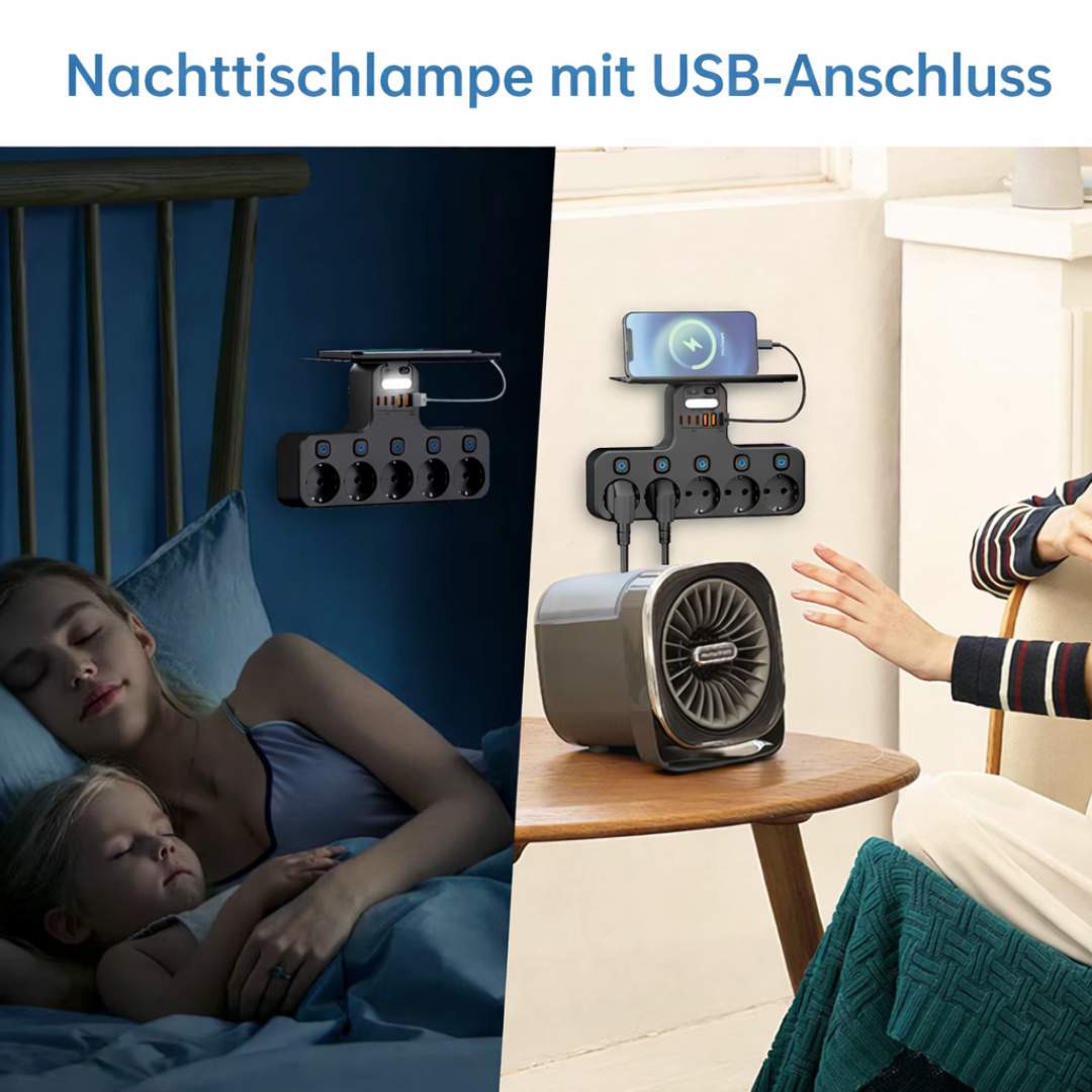 Mehrfachsteckdose mit Nachtlicht und USB-Anschlüssen -    Zorenza