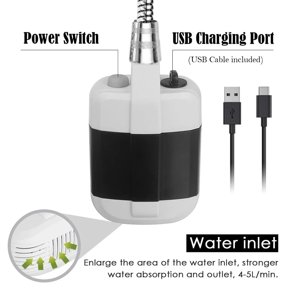 Campingdusche USB Akku mit faltbarem Wassereimer 20L -    Zorenza