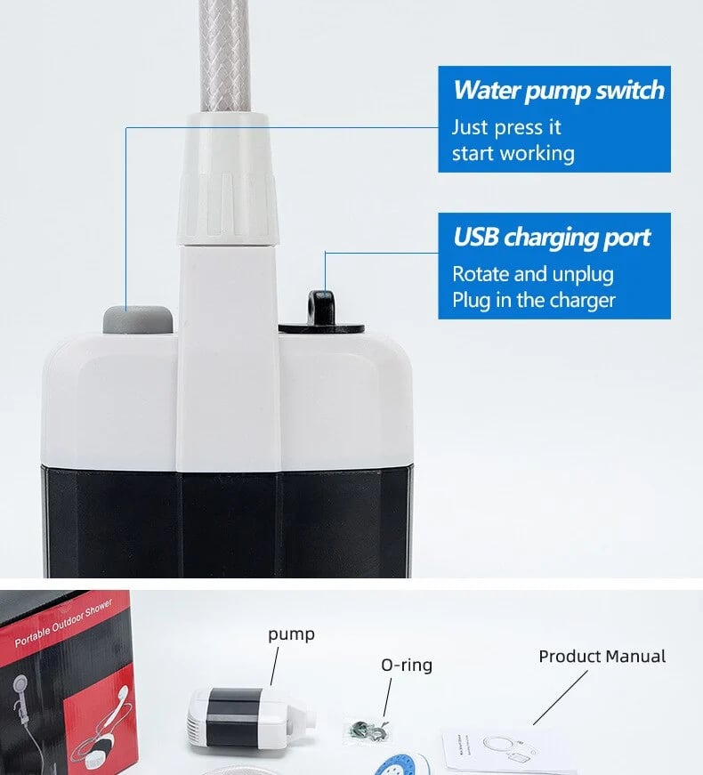 Campingdusche USB Akku mit faltbarem Wassereimer 20L -    Zorenza