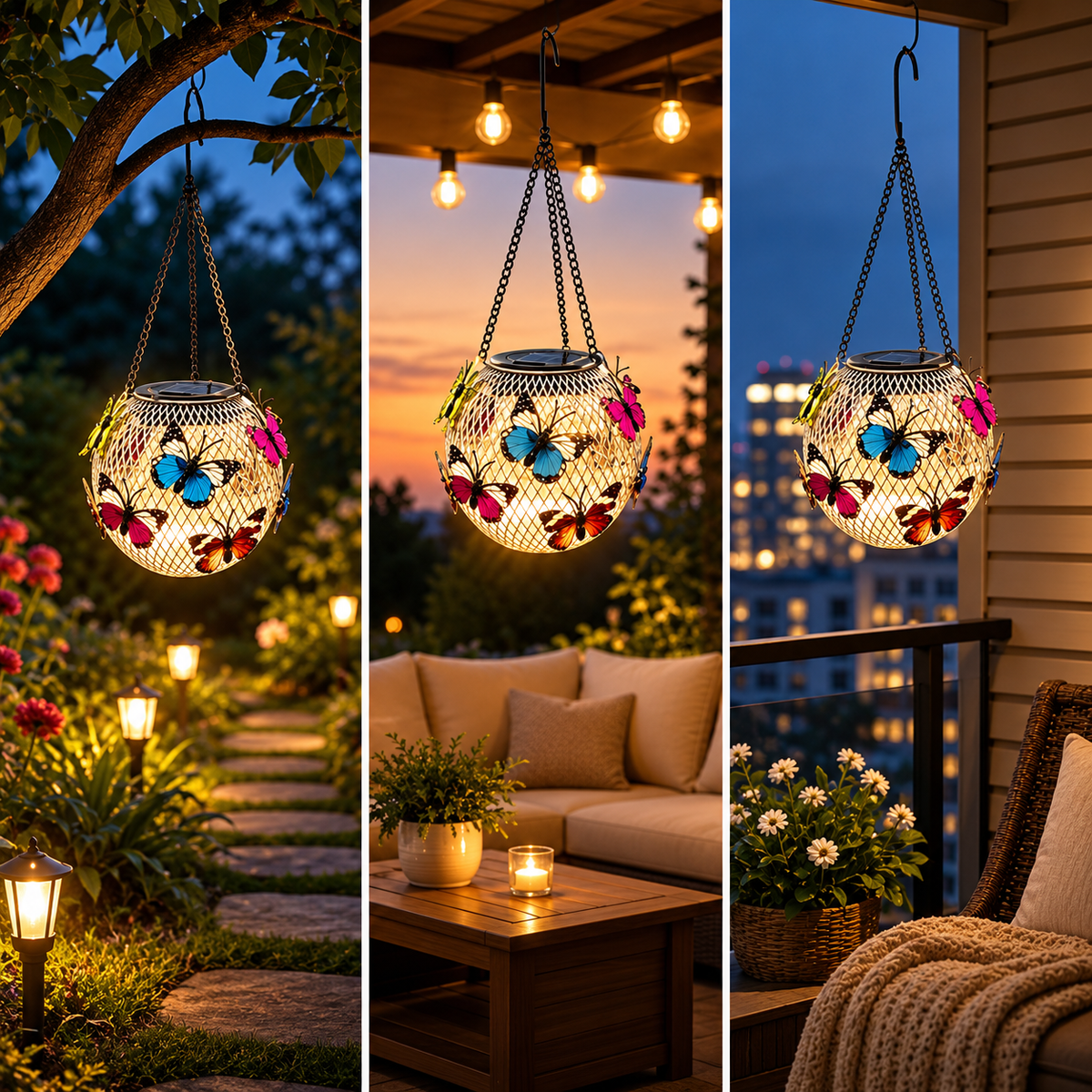 Solarlaterne Eisen mit Schmetterlingsmotiv – Garten und Terrasse -    Zorenza