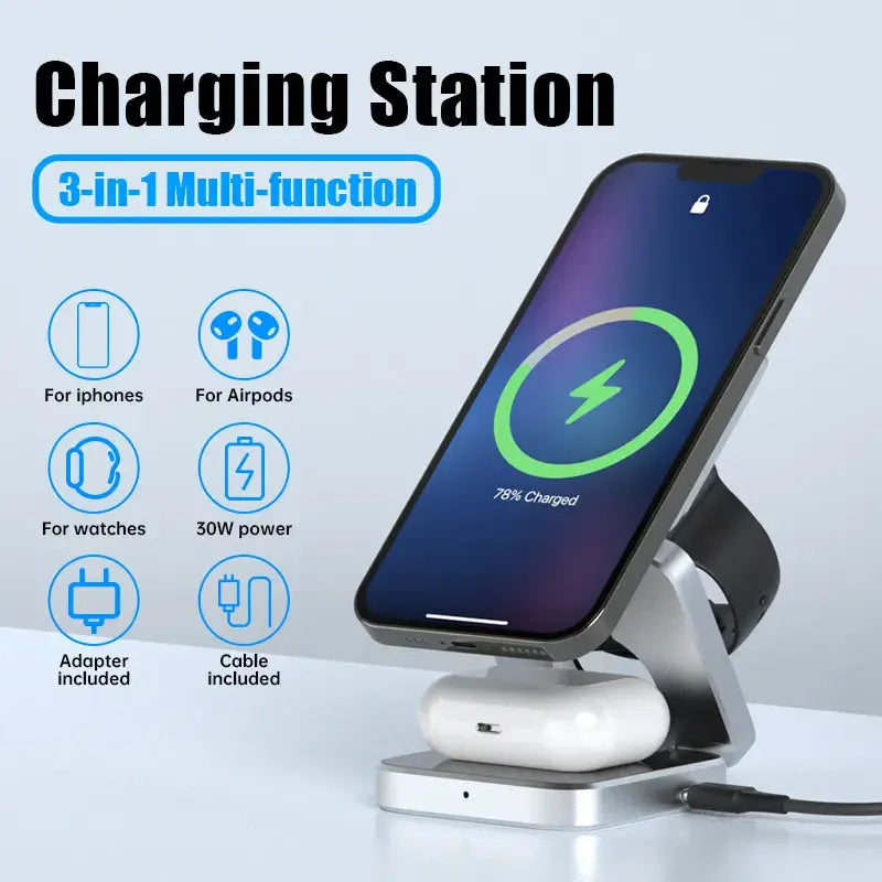 3-in-1 Drahtlose Ladestation – Smartphone, Smartwatch und Earbuds Zorenza