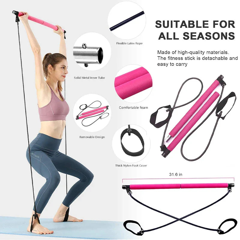 Pilates-Stange mit Widerstandsbändern – Tragbares Fitness-Set -    Zorenza