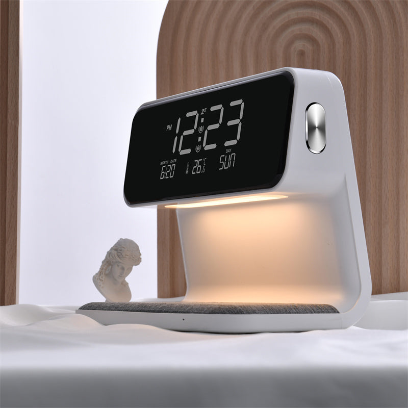 Nachttischlampe mit kabelloser Ladestation und Wecker -    Zorenza
