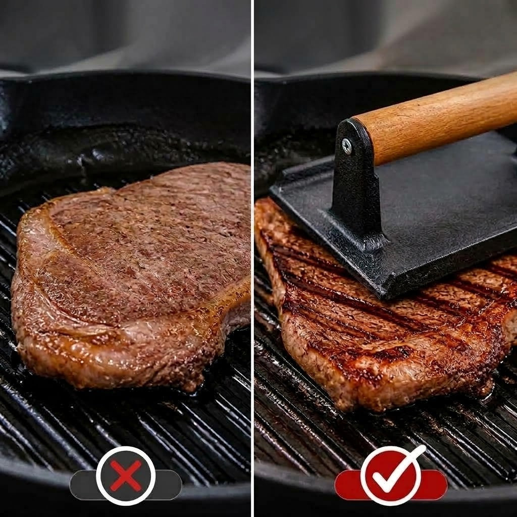 Grillpresse Gusseisen mit Holzgriff -    Zorenza