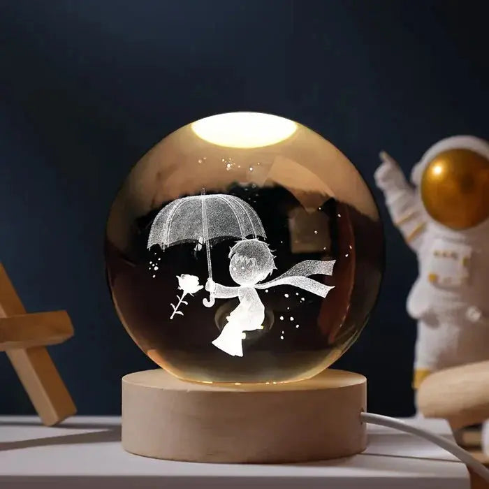 3D Gravierte Kristallkugel-Lampe – Warmes LED-Nachtlicht Zorenza