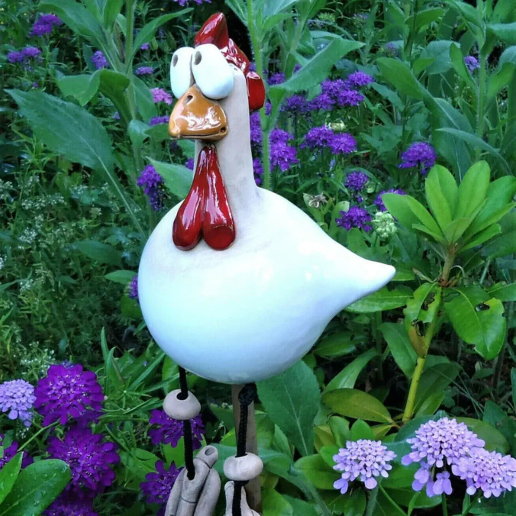 Huhn-Gartenfigur mit Polka Dots – Wetterfeste Gartendeko -    Zorenza