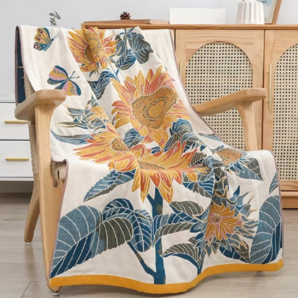 Baumwoll-Badetuch mit Sonnenblumen-Muster – Weich und saugfähig -    Zorenza