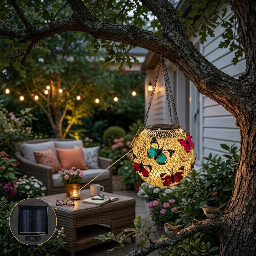Solarlaterne Eisen mit Schmetterlingsmotiv – Garten und Terrasse -    Zorenza