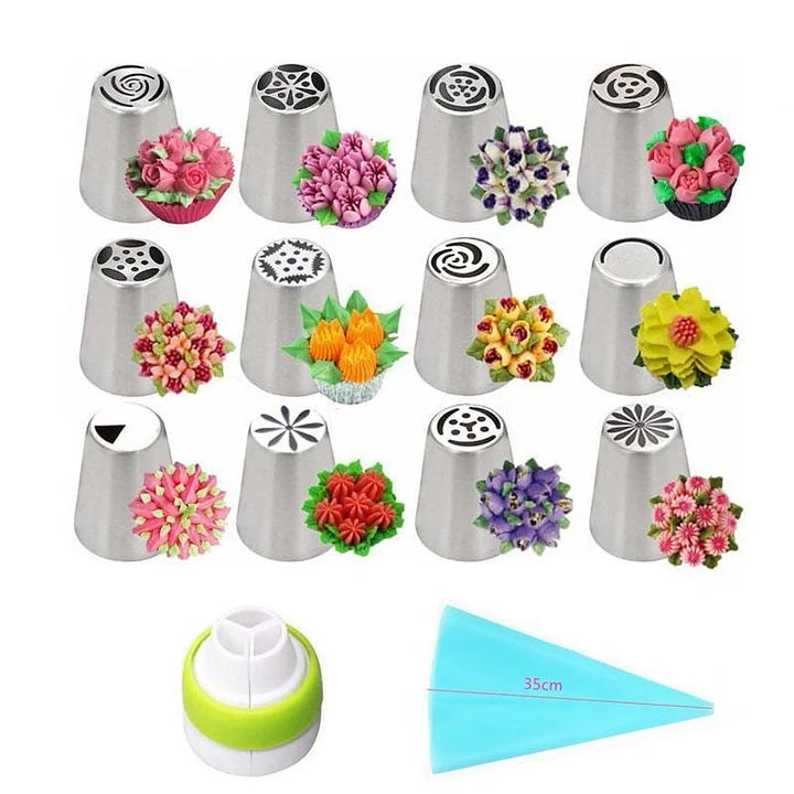 Tulpen-Spritztüllen-Set – 12 Stück mit Silikonspritzbeutel & Adapter Zorenza