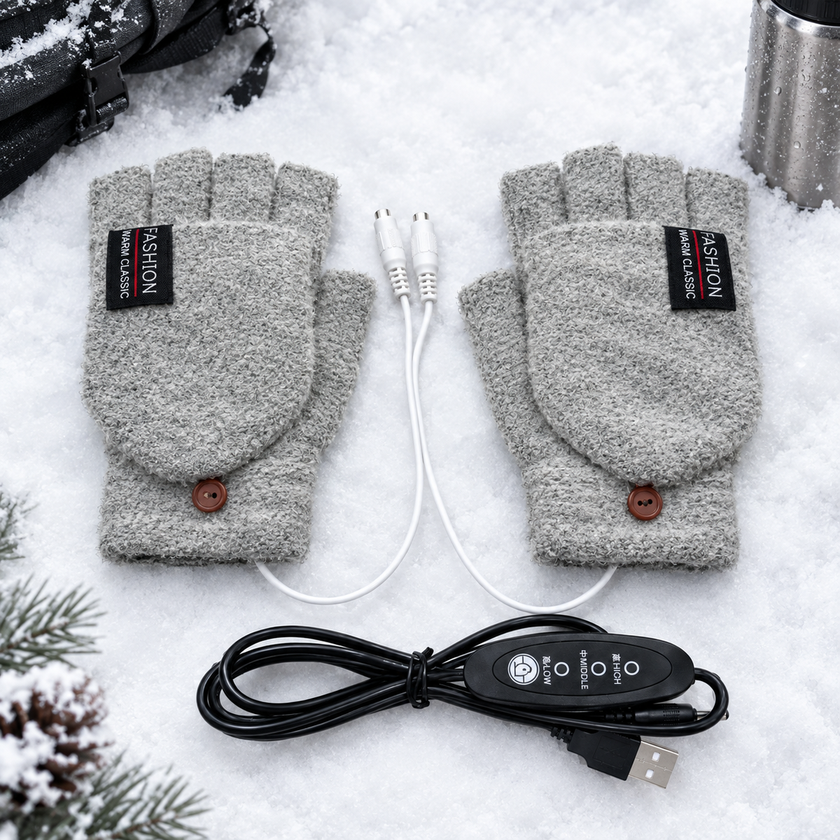 USB Heizhandschuhe Strick mit 3 Wärmestufen -    Zorenza