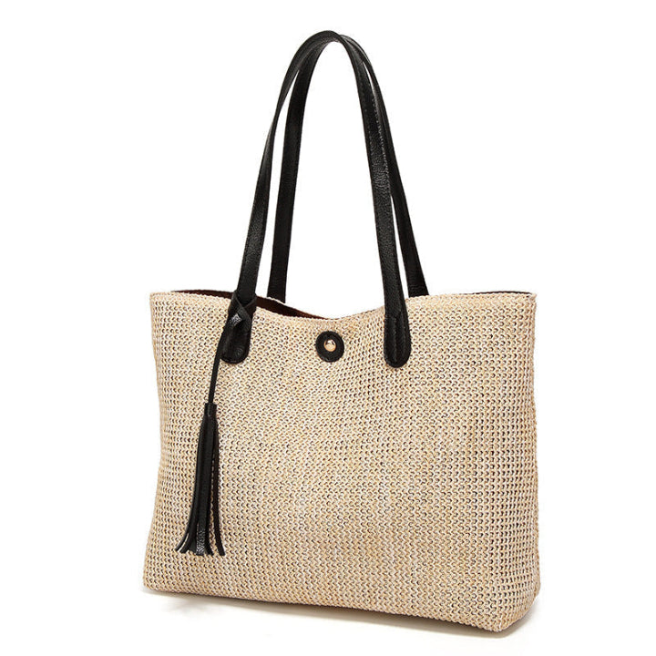 Strandtasche mit Lederhenkel und Quaste -    Zorenza