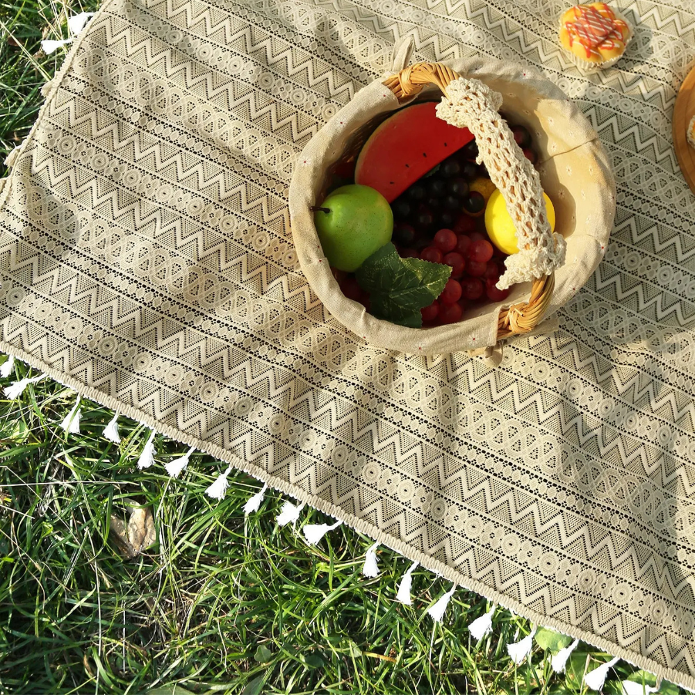 Picknickdecke mit Boho-Muster und Fransen – Polyester -    Zorenza