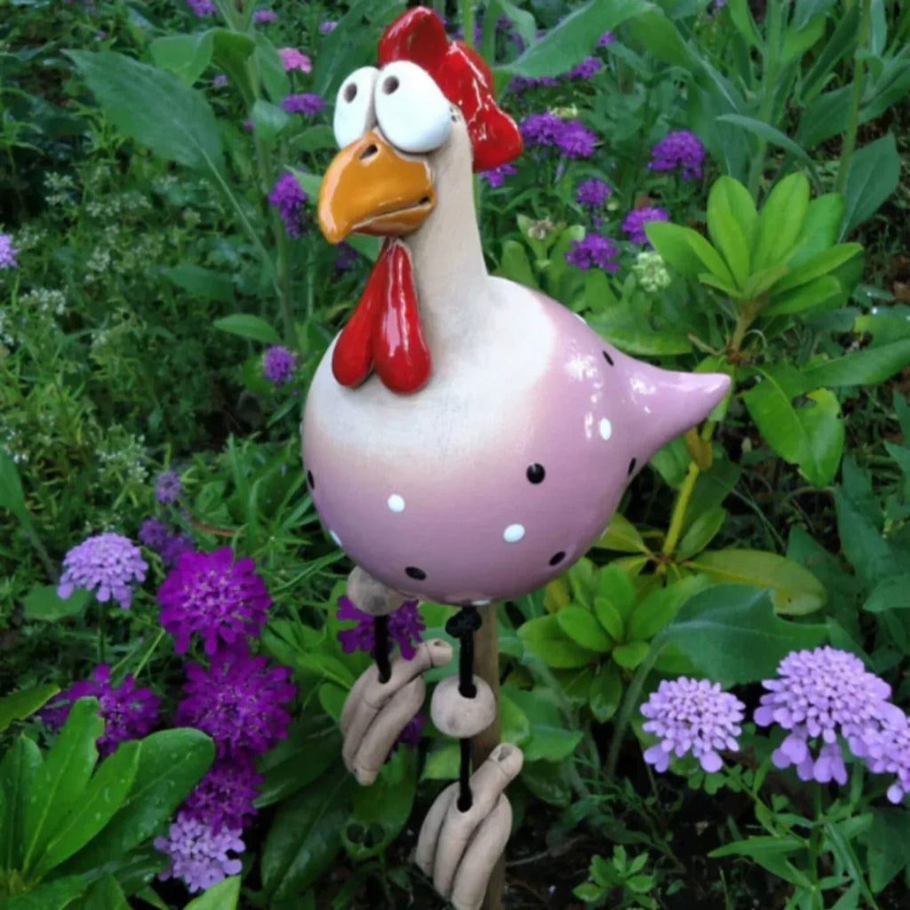 Huhn-Gartenfigur mit Polka Dots – Wetterfeste Gartendeko -    Zorenza