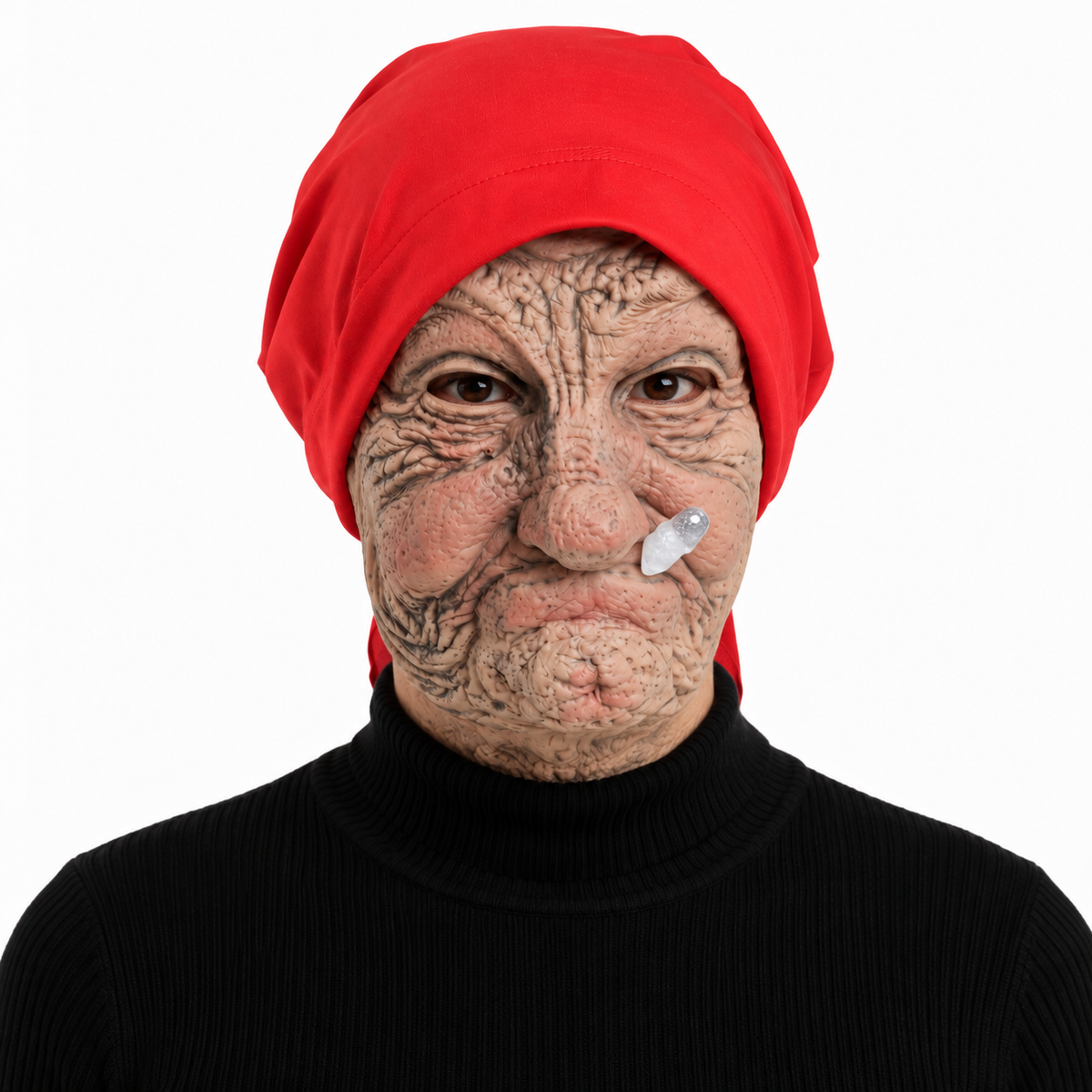 Latexmaske Oma faltiges Gesicht mit roter Kopfbedeckung -    Zorenza