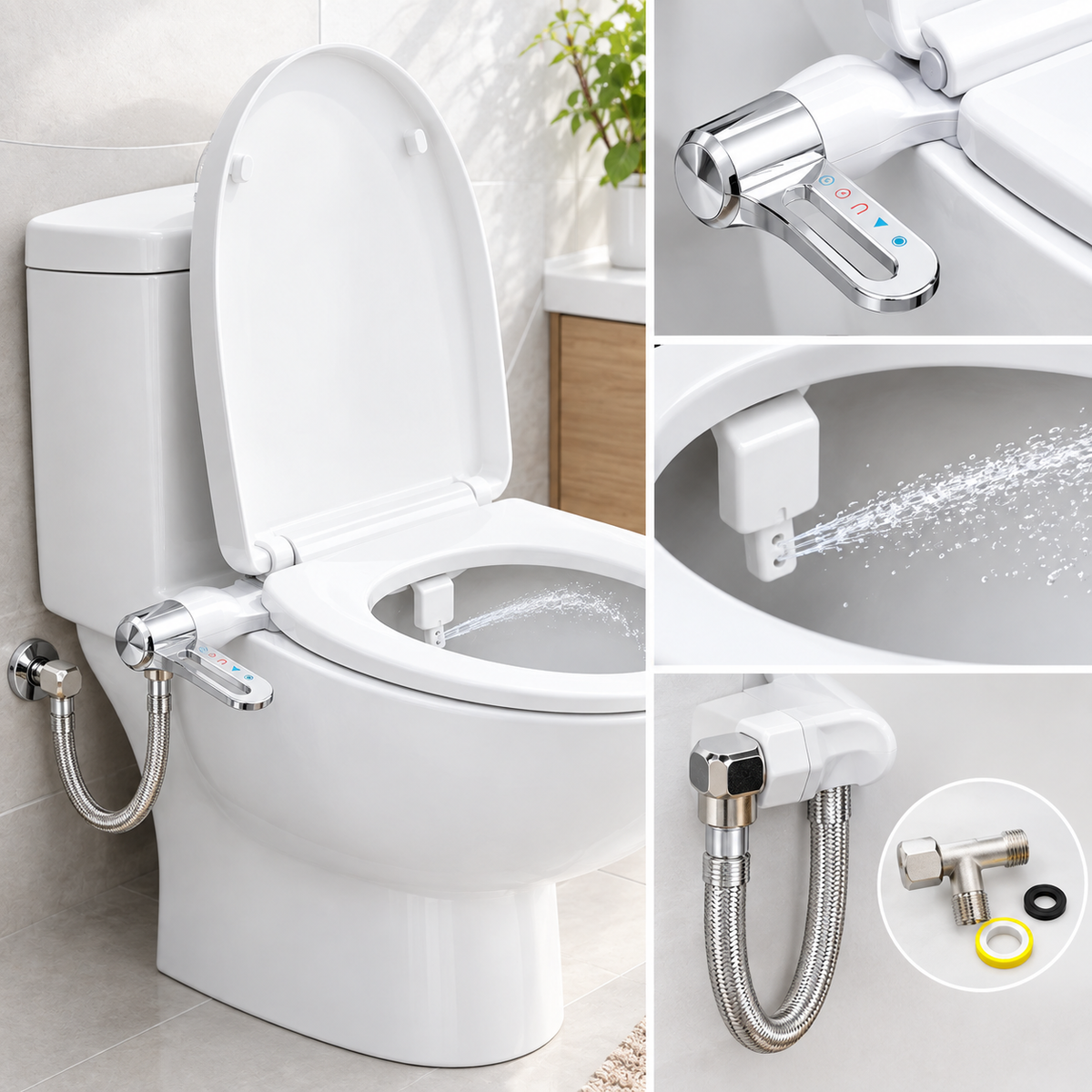 Bidet-Aufsatz Edelstahl mit Doppeldüse für WC -    Zorenza