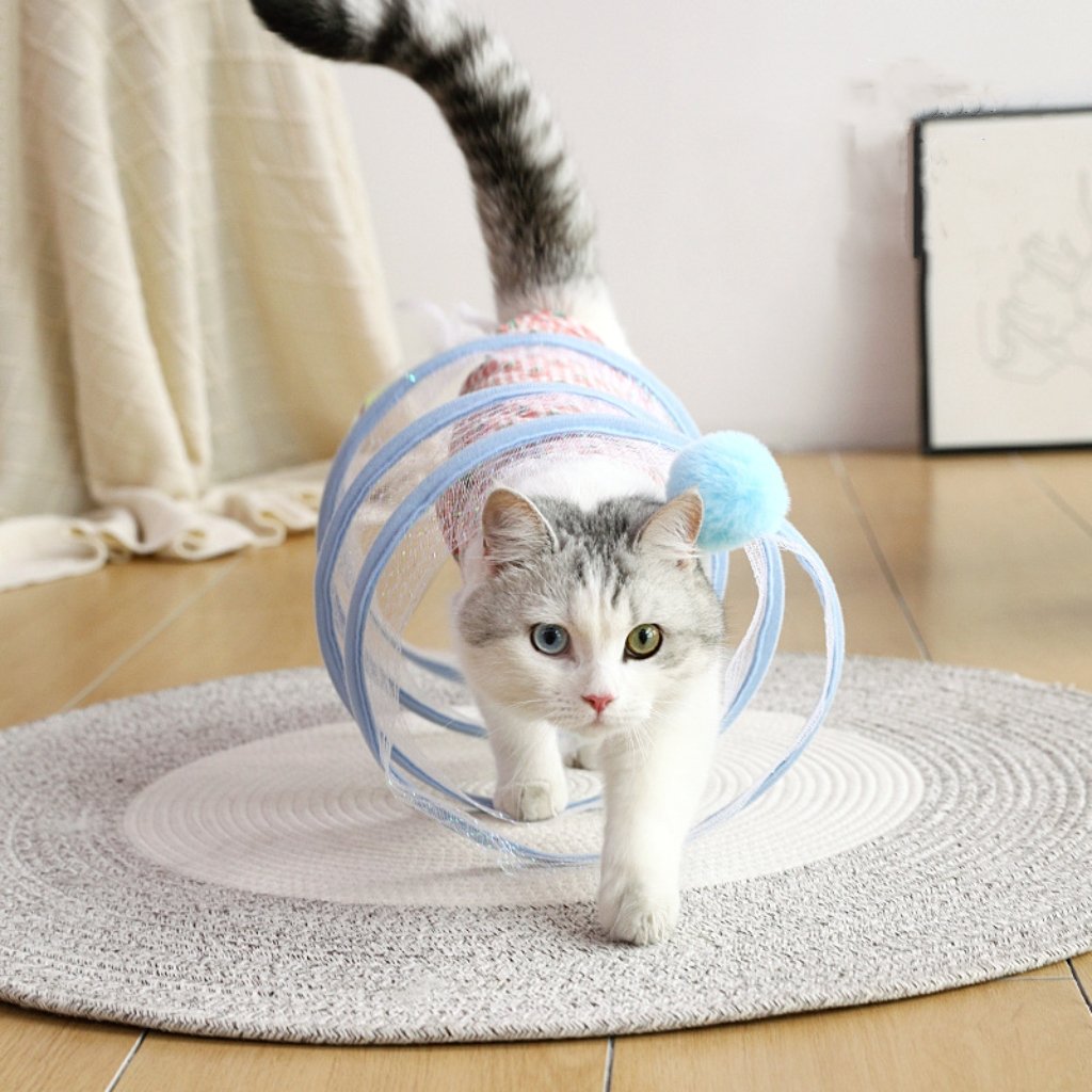 Katzen Spieltunnel mit Spiralform – Interaktives Jagdspielzeug -    Zorenza