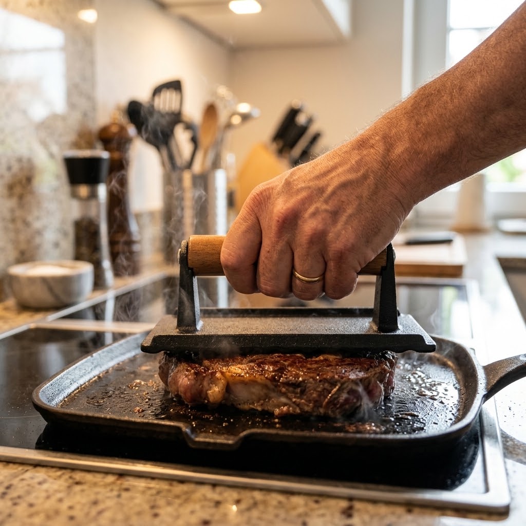 Grillpresse Gusseisen mit Holzgriff -    Zorenza