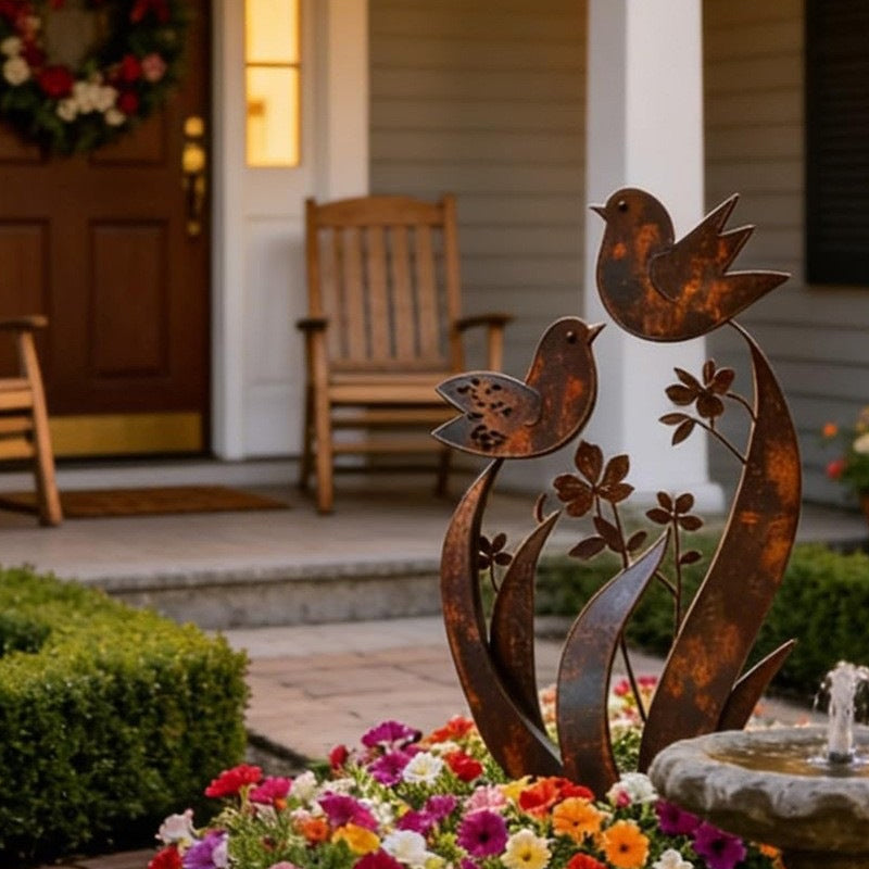 Gartenstecker Eisen mit Vogel- und Blumenmotiv -    Zorenza