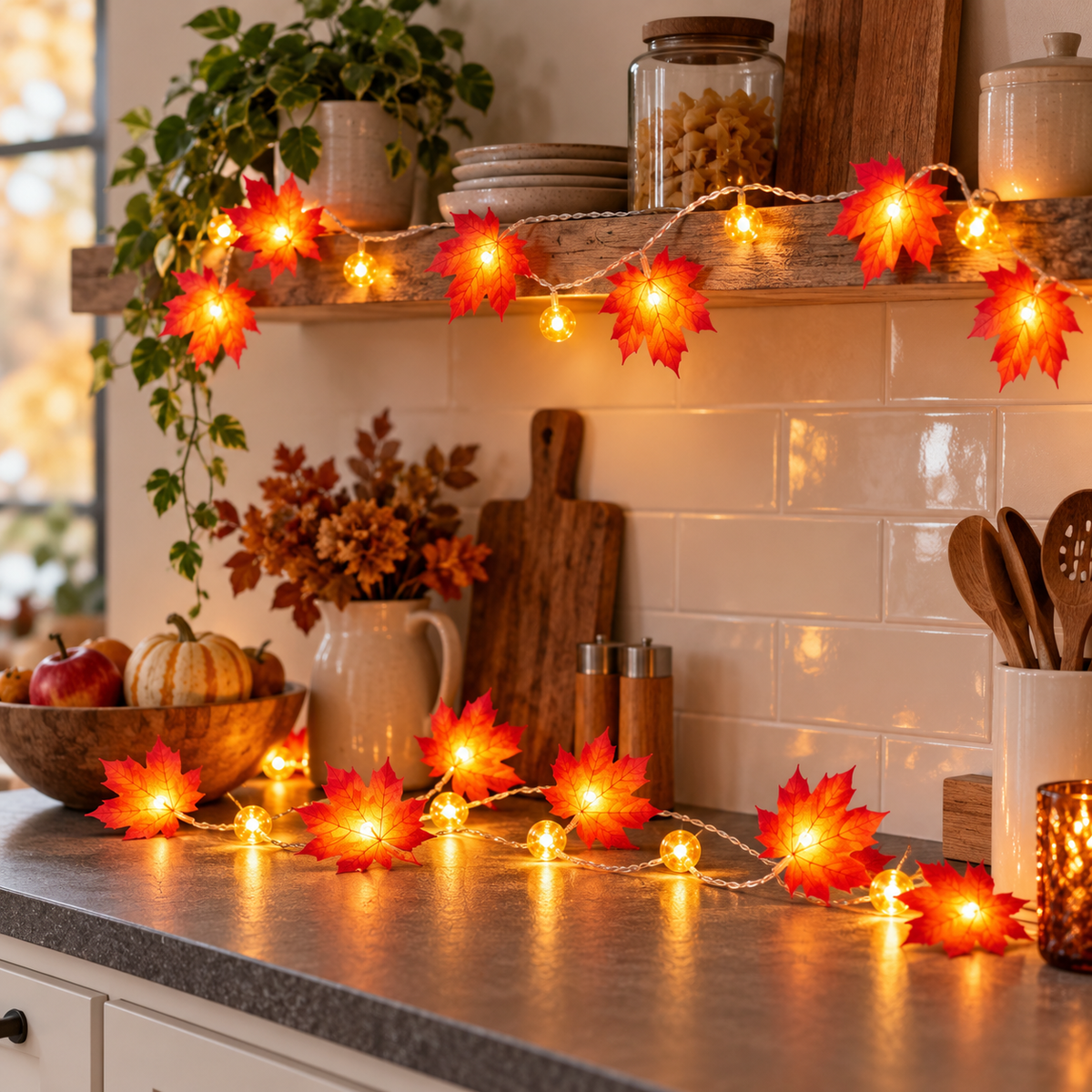 Herbstblätter-Lichterkette LED mit Ahornblättern -    Zorenza