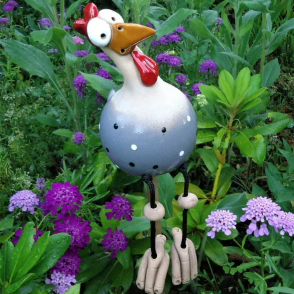 Huhn-Gartenfigur mit Polka Dots – Wetterfeste Gartendeko -    Zorenza