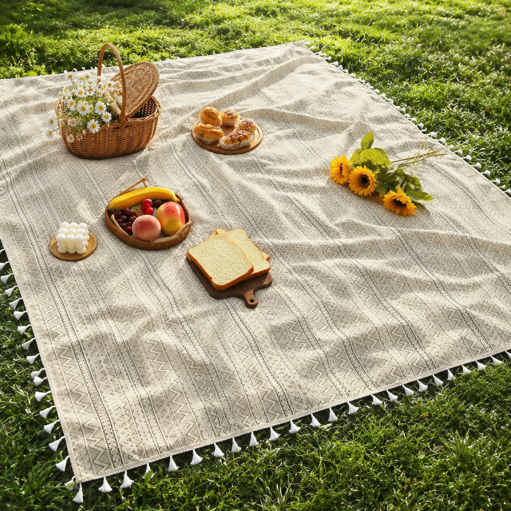 Picknickdecke mit Boho-Muster und Fransen – Polyester -    Zorenza