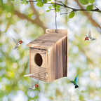 Vogelhaus Holz naturbelassen mit Sitzstange und Aufhängung -    Zorenza