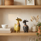 Ziegenfiguren-Set Resin Rustikal – 2-teilig für Regal und Kaminsims -    Zorenza